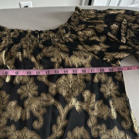 HALE BOB Viola Top Off Shoulder Black & Metallic Gold Floral Blouse Goth Size S - Picture 7 of 11